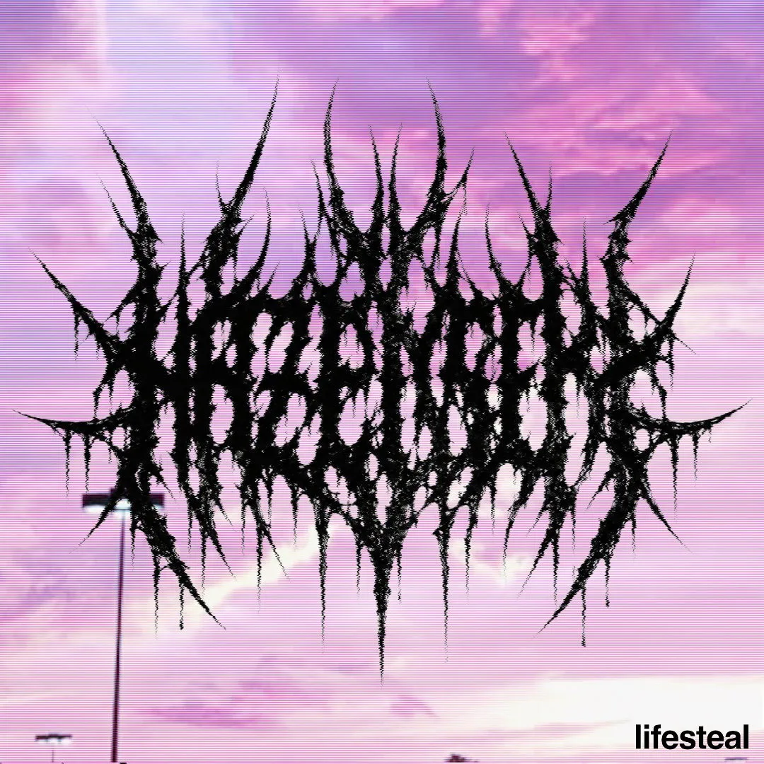 LIFE IS BEAUTIFUL cover with a black thorn-like mark over a pink sky